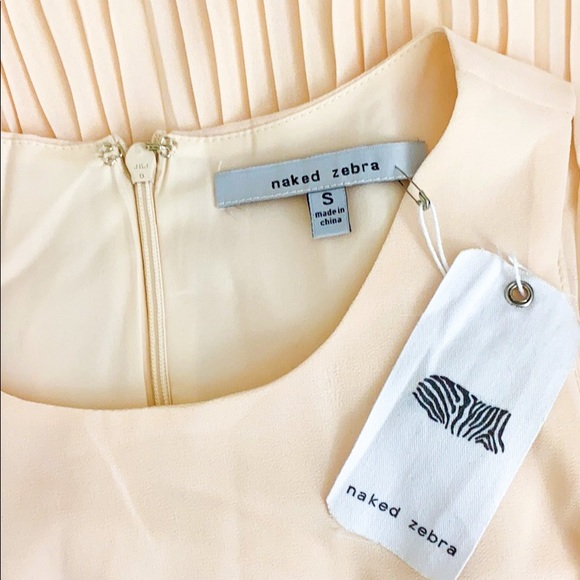 NWT NAKED ZEBRA Cream Chiffon Pleat Shift Dress S - Picture 7 of 7